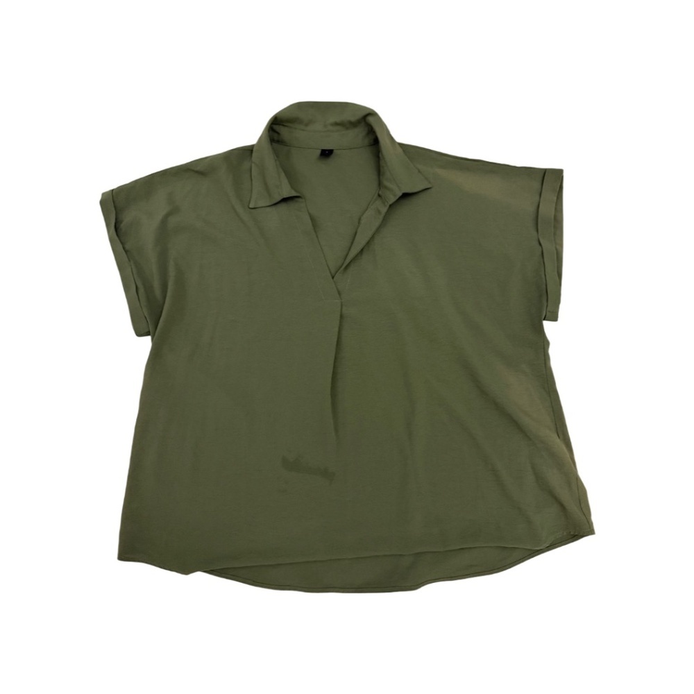 SHEIN Green Collared Short Sleeve Blouse | Boxy Fit Lightweight Top 3XL/4XL